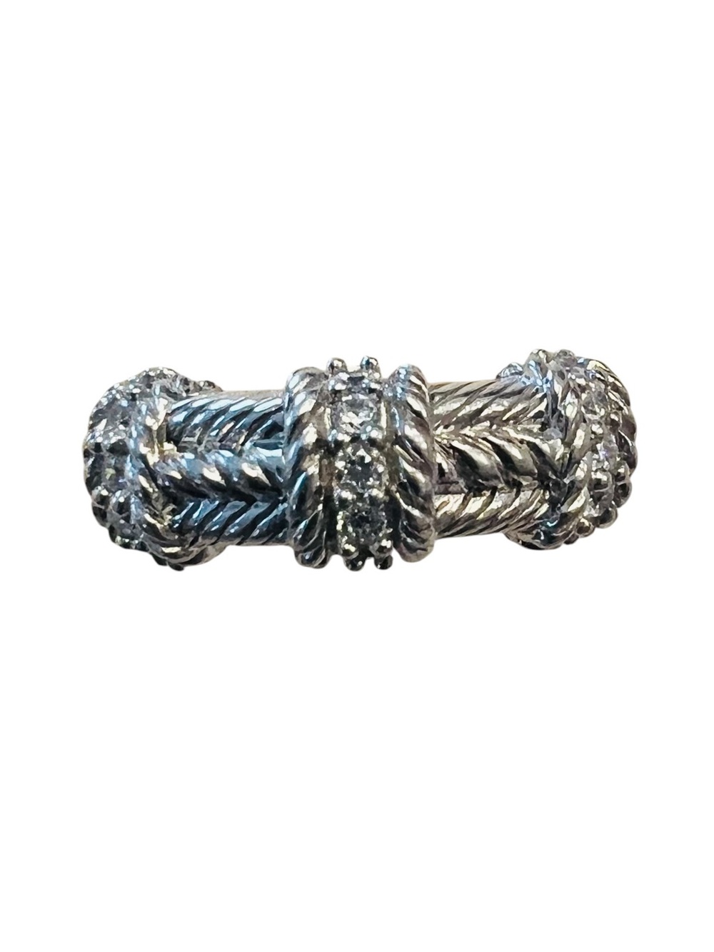 Judith Ripka 925 Sterling Silver CZ Braided Rope Band Ring Size 7 Designer